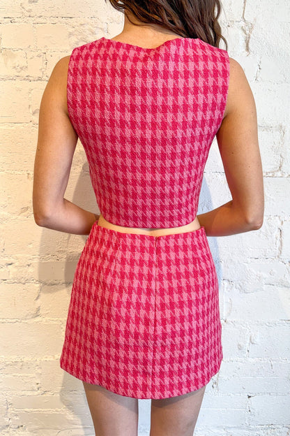 Houndstooth Tweed Wavy Skort