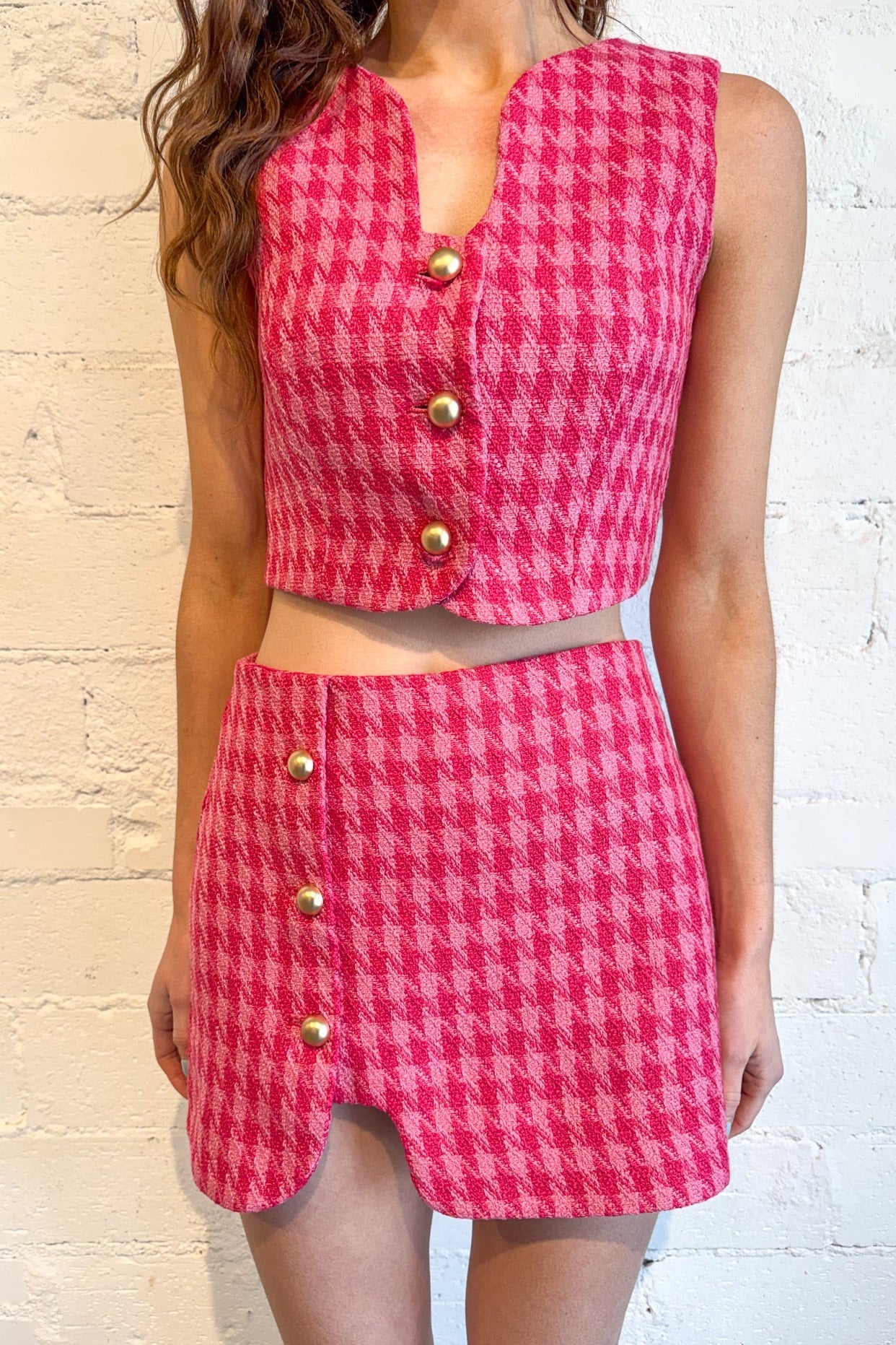 Houndstooth Tweed Wavy Skort