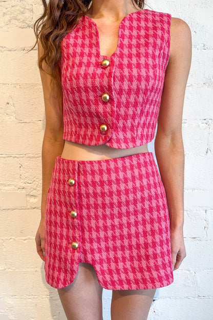 Houndstooth Tweed Wavy Skort