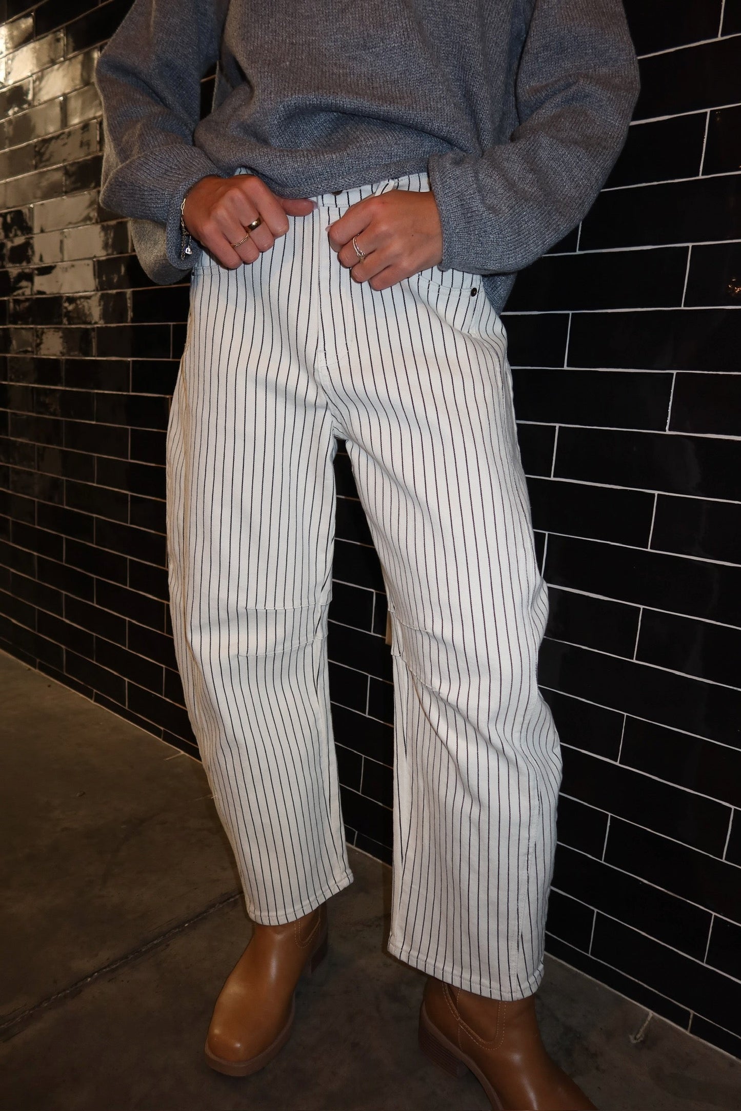 Wren Pinstripe Barrel Jeans