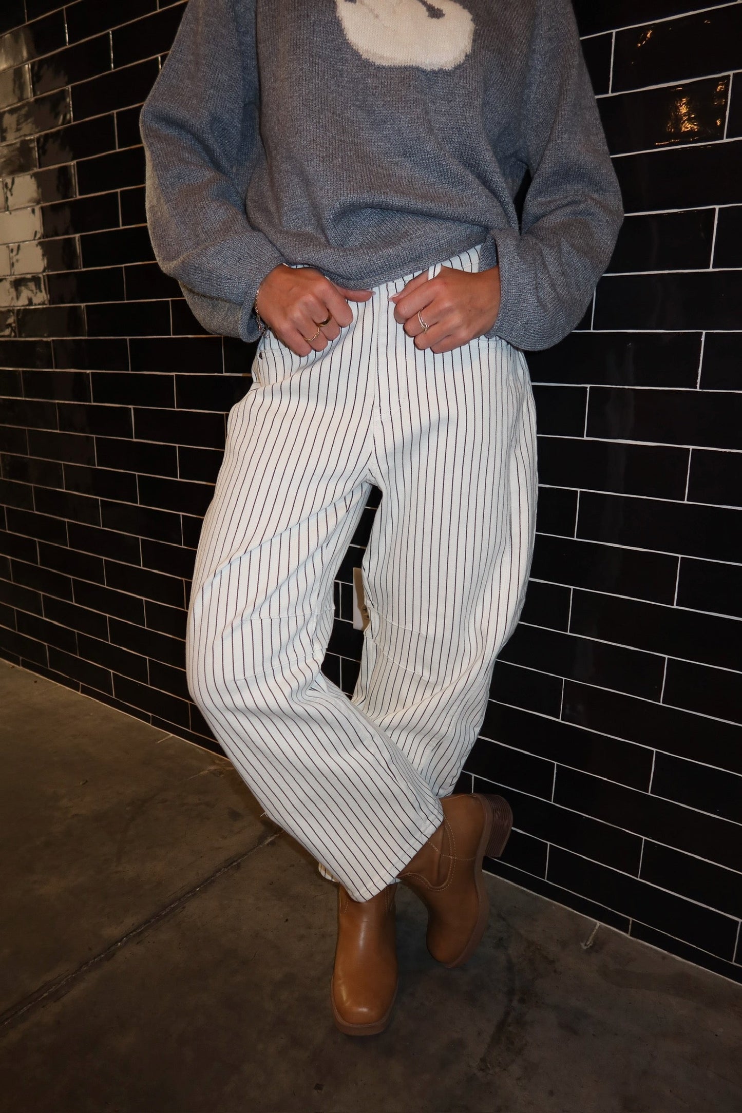 Wren Pinstripe Barrel Jeans