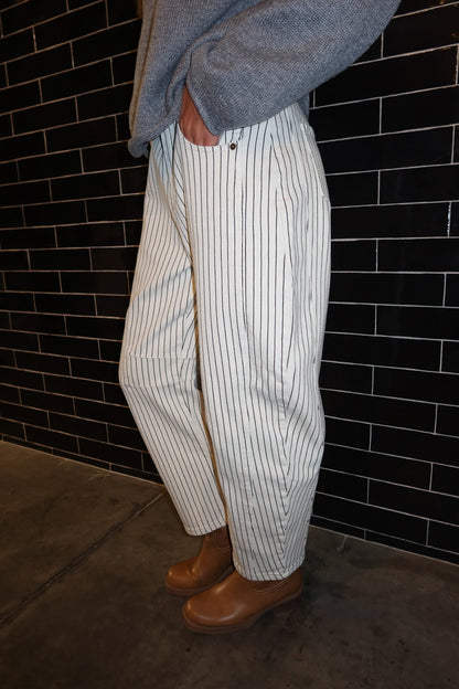 Wren Pinstripe Barrel Jeans
