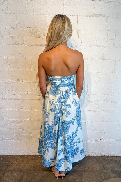 Kyra Blue Blossom Strapless Dress