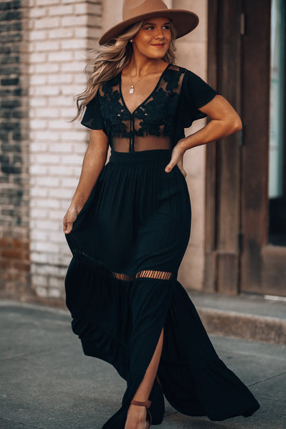 Skylar Embroidered Maxi Dress (Black) FINAL SALE
