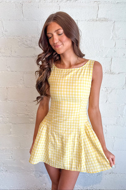 Lemon Checker Mini Dress