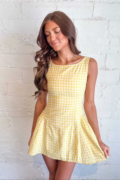 Lemon Checker Mini Dress