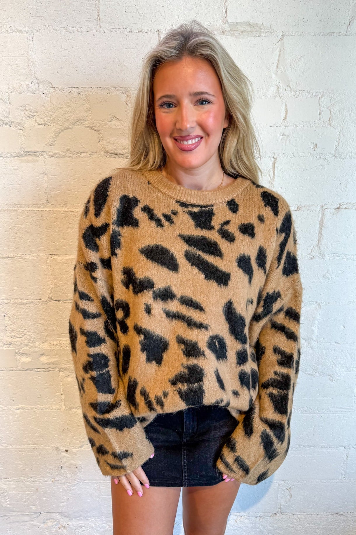 Leopard Fuzzy Knit Oversize Sweater