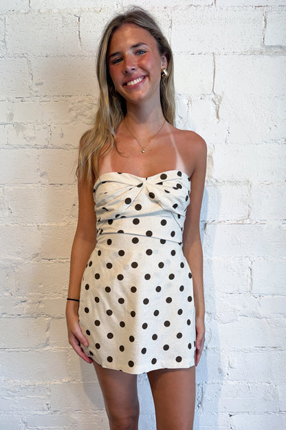 Lila Polka Dot Strapless Romper