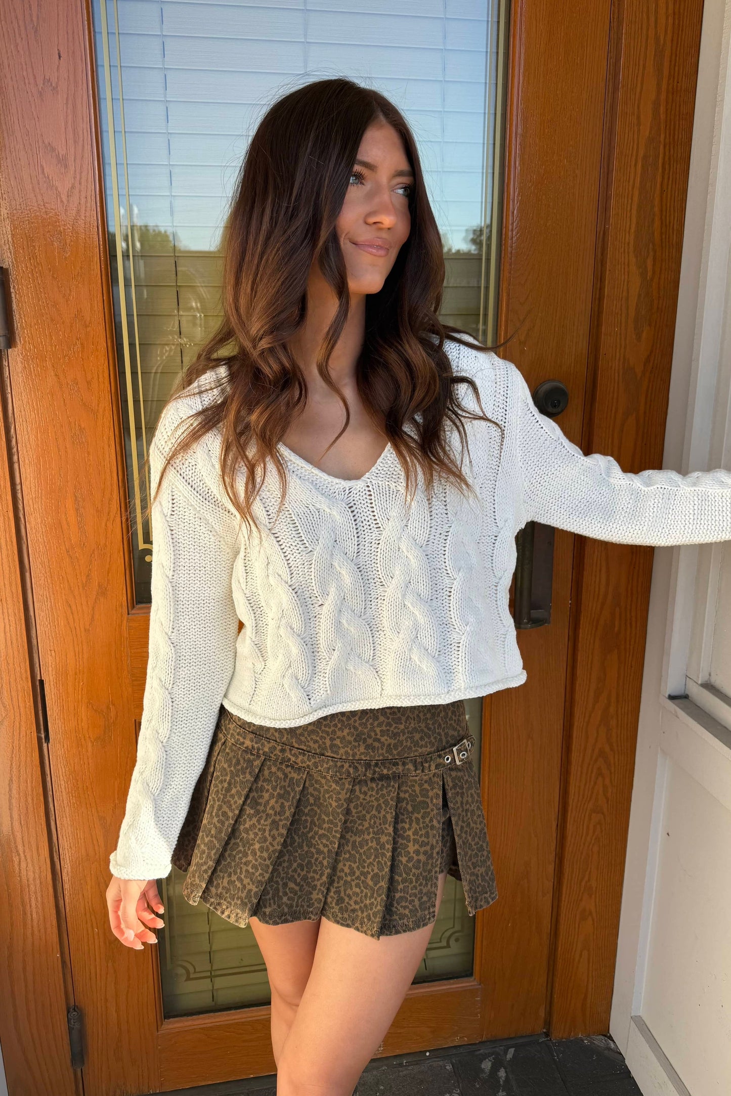 Belted & Pleated Leopard Mini Skirt