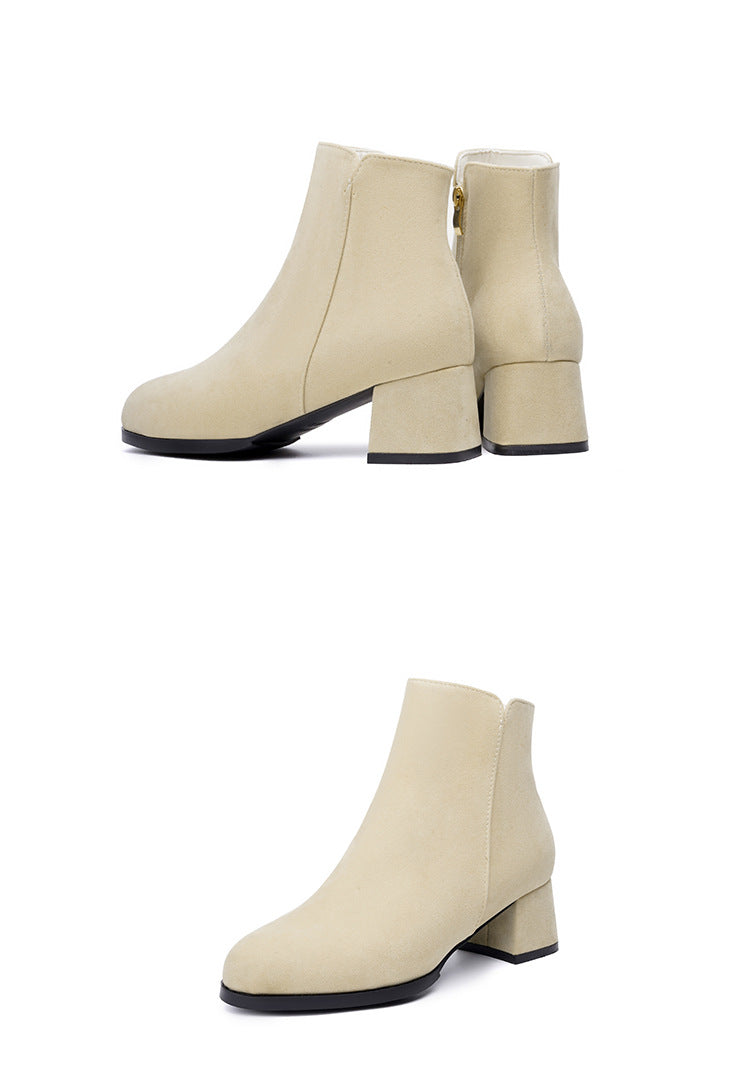 Elegant Slip On Chunky Heel Ankle Boots