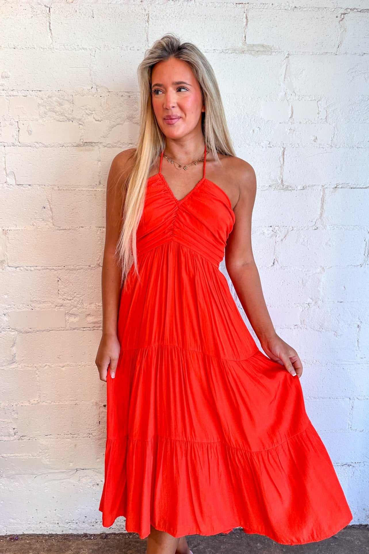 Haltered Ruched Midi Dress
