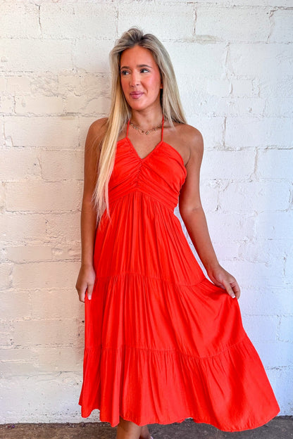 Haltered Ruched Midi Dress