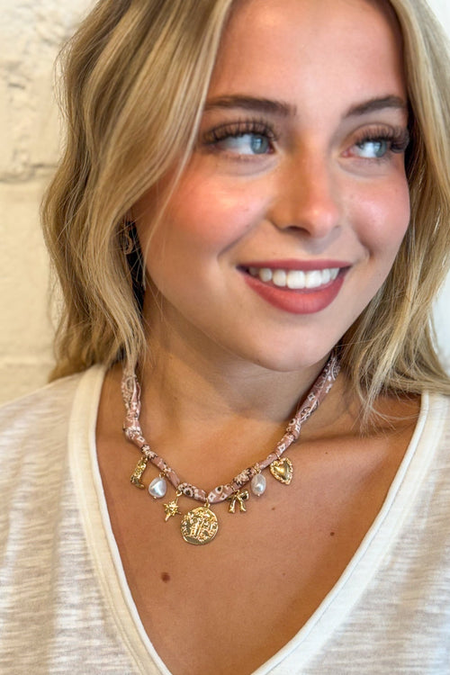 Pearl & Boots Scarf Charm Necklace