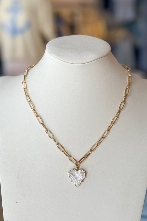 Pearly White Gold Heart Necklace