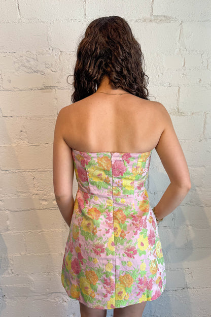 Floral Jacquard Strapless Mini Dress