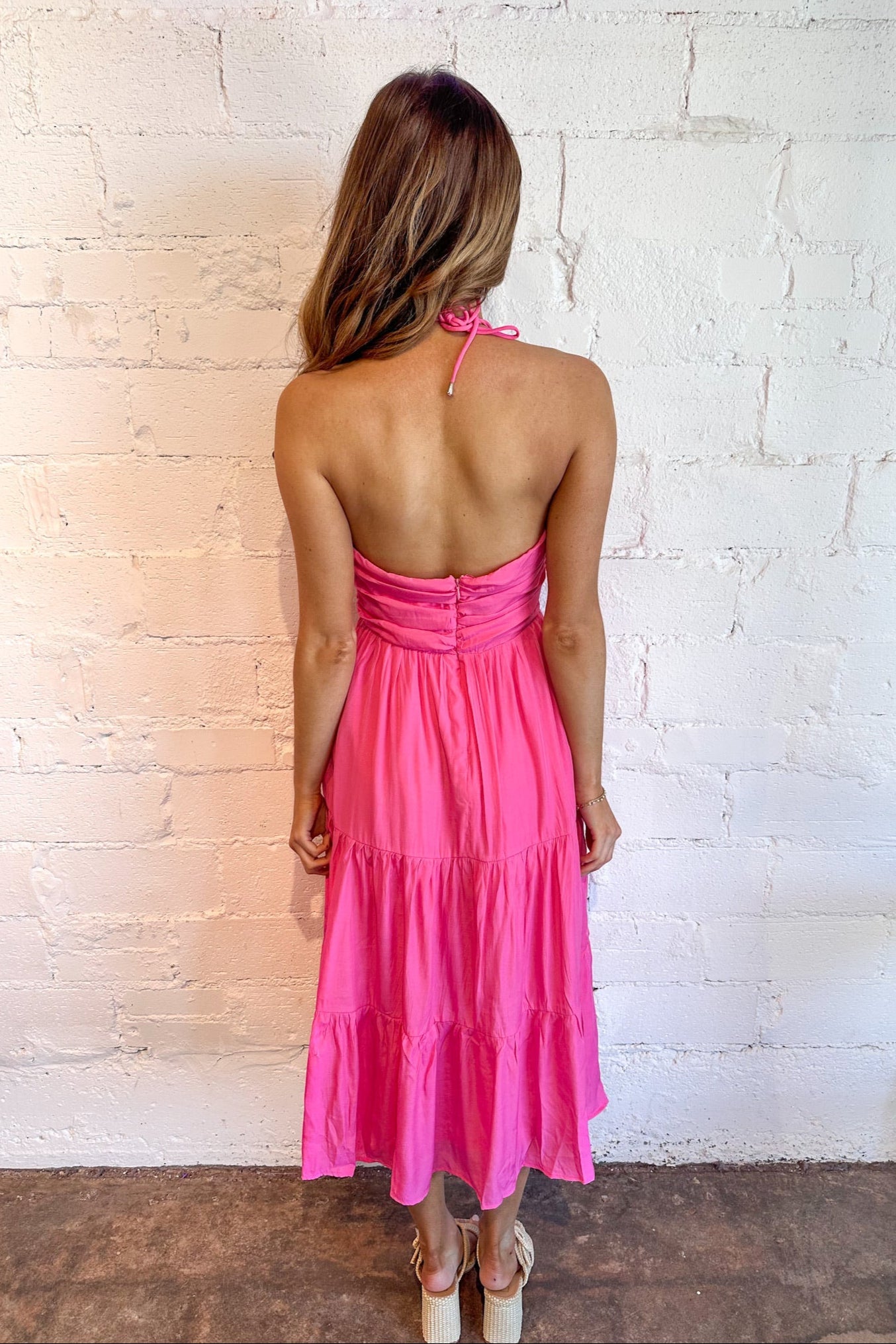 Haltered Ruched Midi Dress