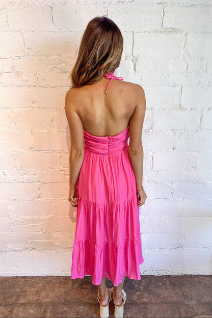 Haltered Ruched Midi Dress