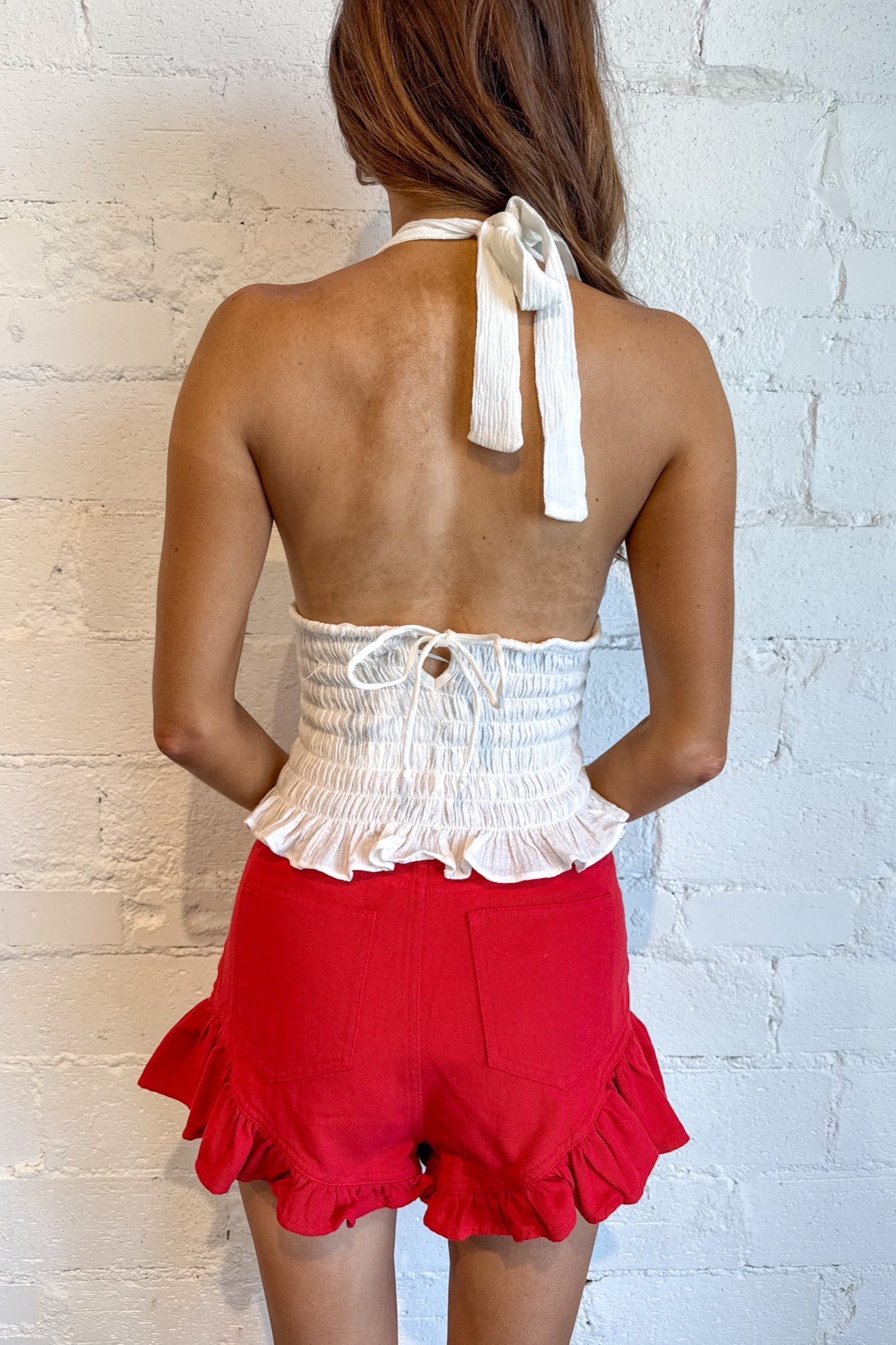 Flared Ruffle Denim Shorts