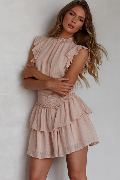 San Jacinto Ruffle Shoulder Mini Dress Blush