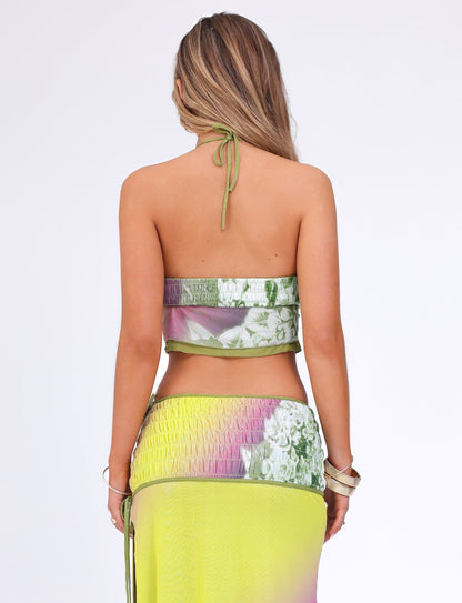 WAVERLY TOP - GREEN : FLORAL : STRIPE