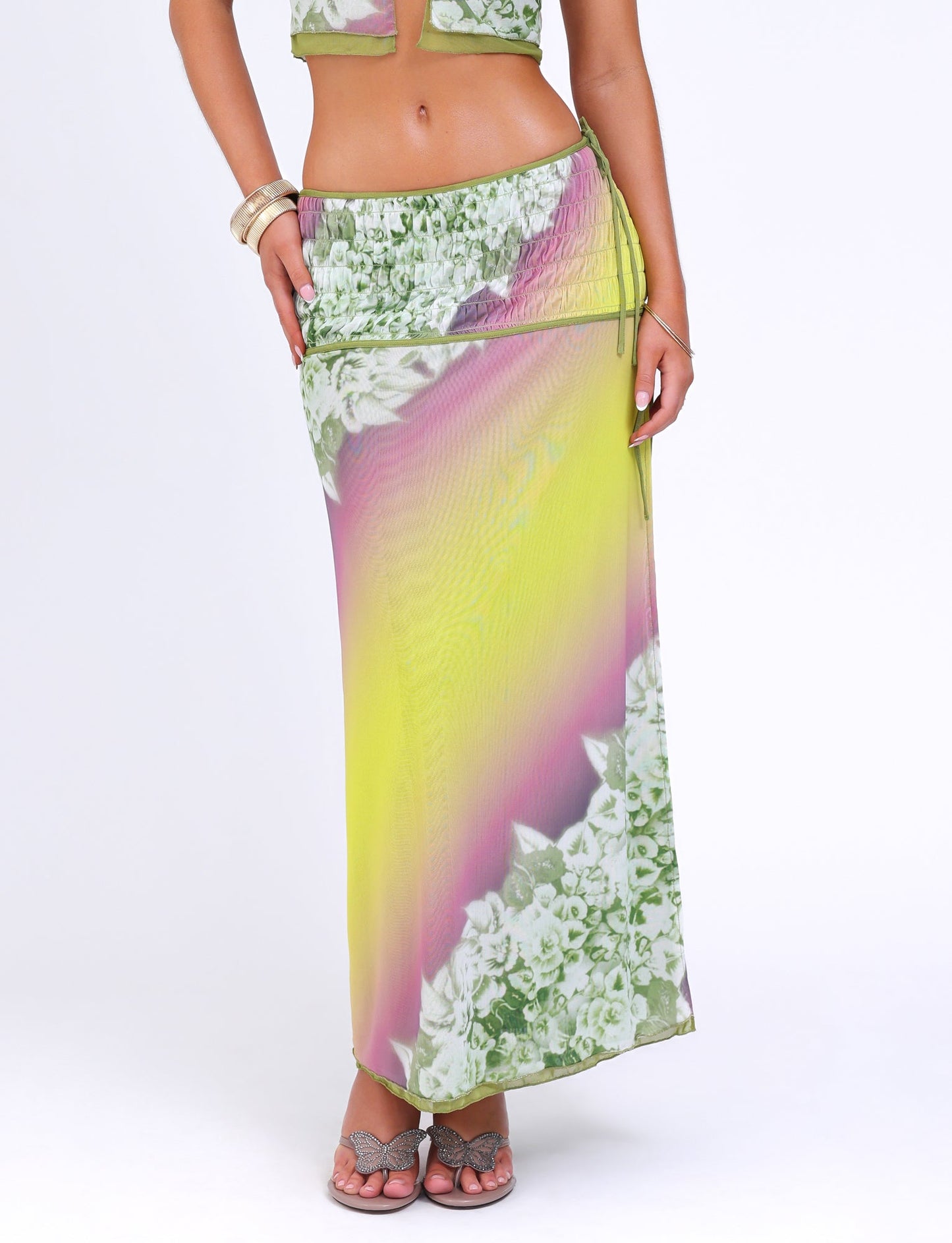 WAVERLY SKIRT - GREEN : FLORAL : STRIPE