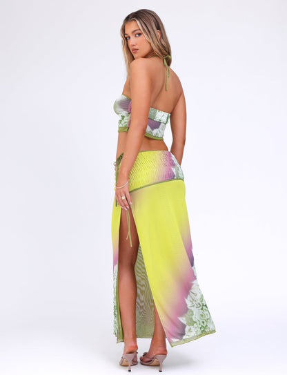 WAVERLY SKIRT - GREEN : FLORAL : STRIPE