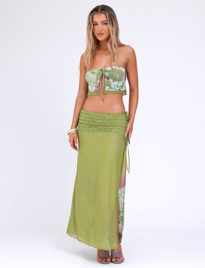 WAVERLY TOP - GREEN : FLORAL : STRIPE