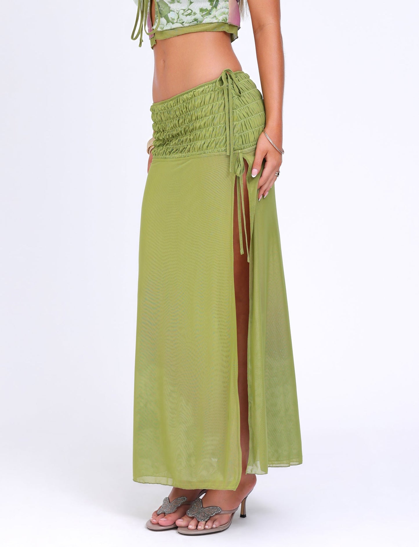 WAVERLY SKIRT - GREEN : FLORAL : STRIPE