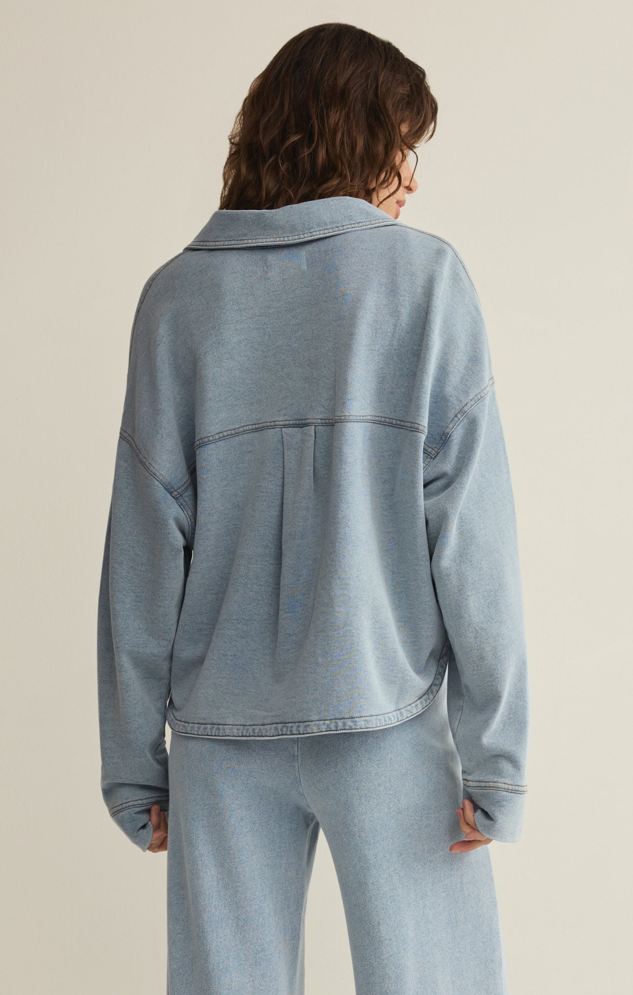 All Day Cropped Knit Denim Jacket
