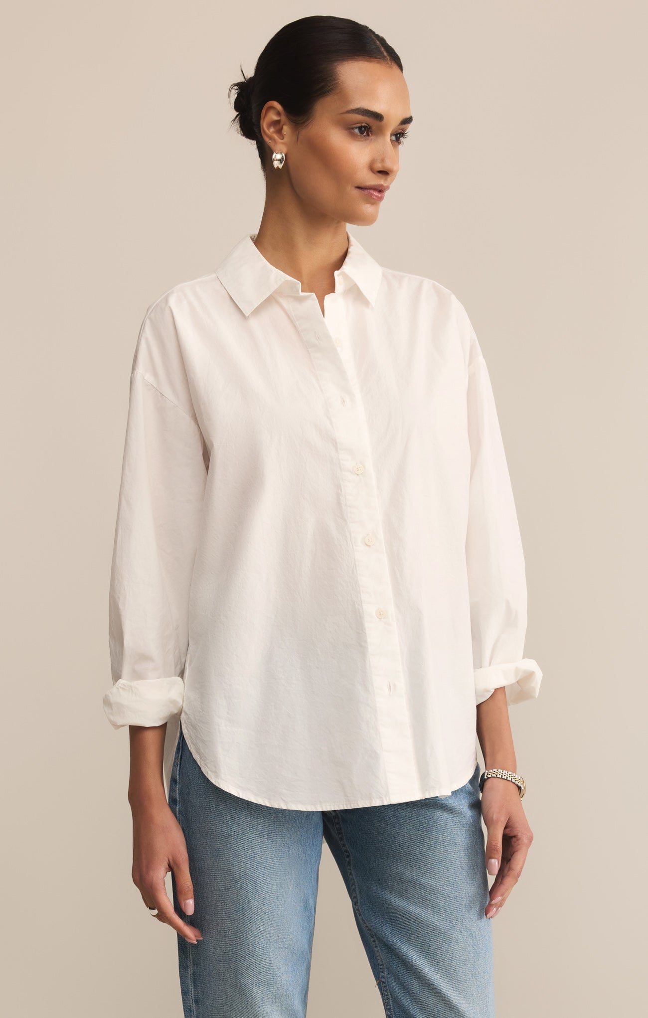 Elevated Poplin Relaxed Button Up Top