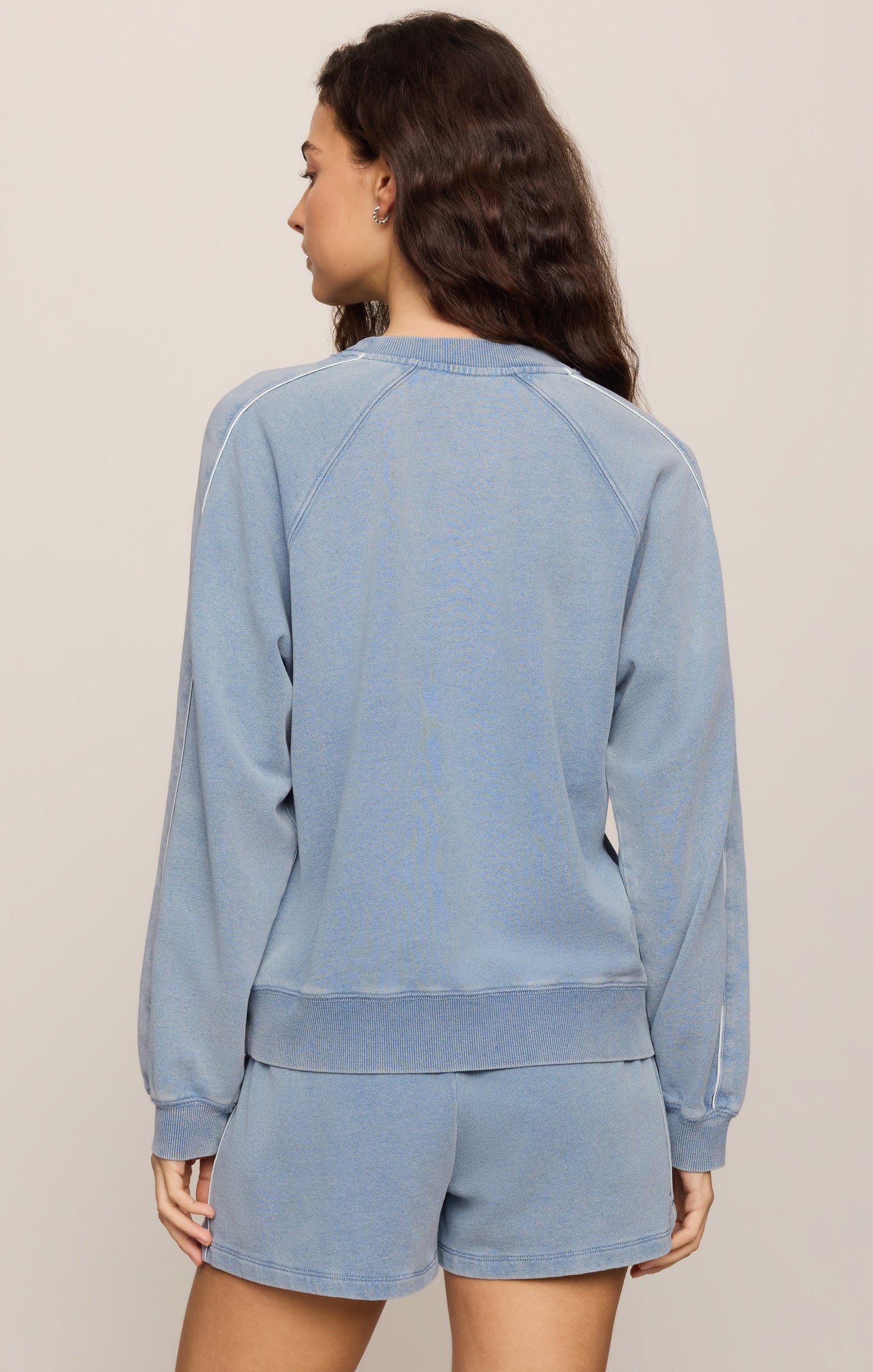 Sport Stripe Boyfriend Knit Denim Sweatshirt