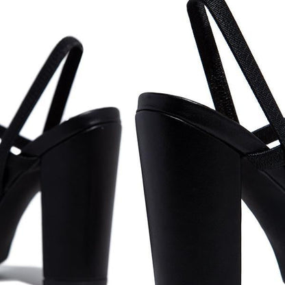 Elastic Straps Squared Toe Chunky Heels