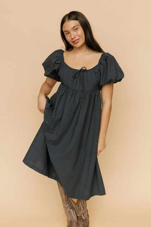 Elora Gingham Midi in Navy