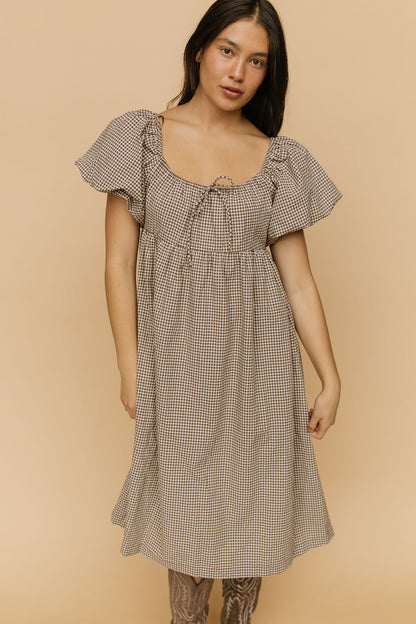 Elora Gingham Midi in Brown