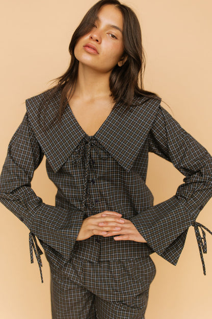 FINAL SALE - Mara Checkered Top in Midnight