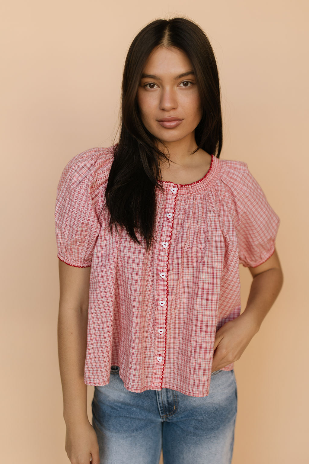 Bree Plaid Blouse in Red
