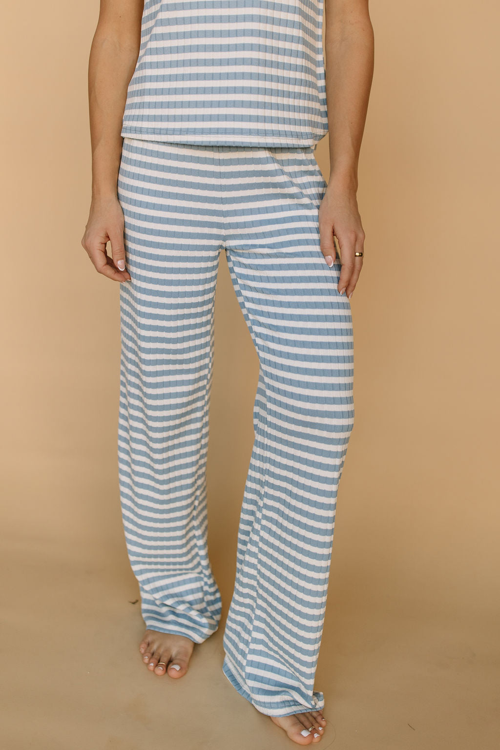 Leni Ribbed Stripe Pants in Light Blue