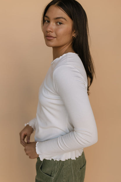 FINAL SALE - Mari Lettuce Hem Top in Ivory