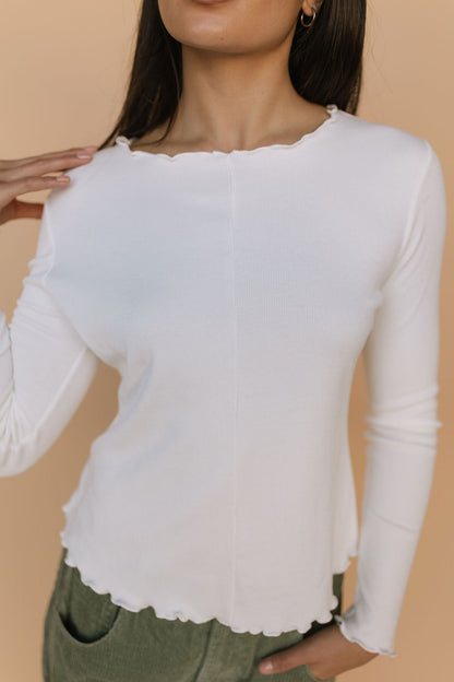 FINAL SALE - Mari Lettuce Hem Top in Ivory