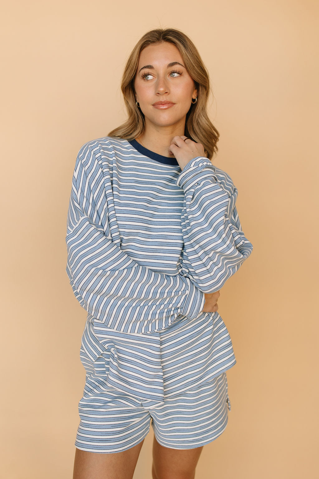 Porter Fleece Stripe Shorts in Light Blue