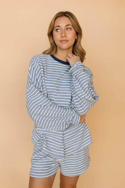 Porter Fleece Stripe Shorts in Light Blue