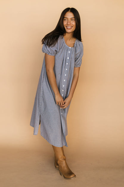 Eliza Gingham Midi in Navy