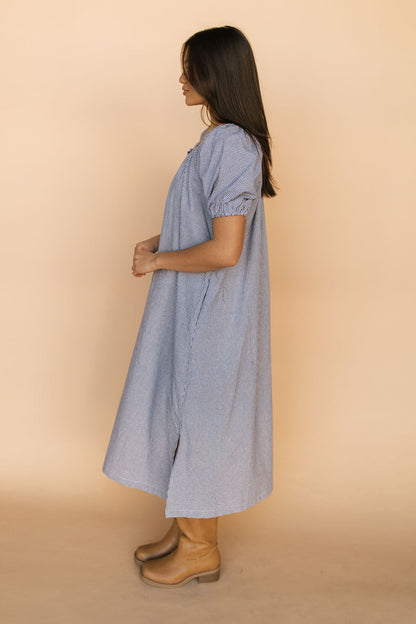 Eliza Gingham Midi in Navy