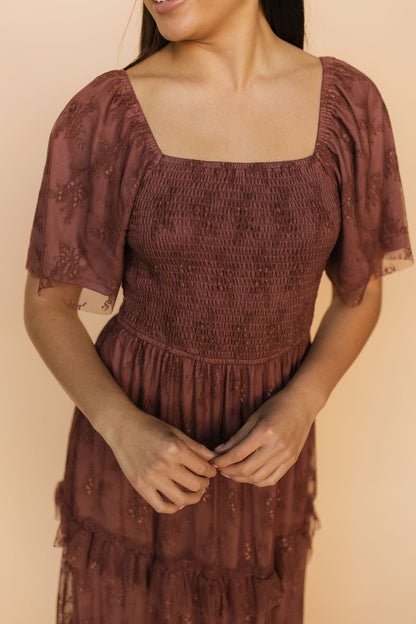 Hallie Mesh Maxi Dress in Chocolate