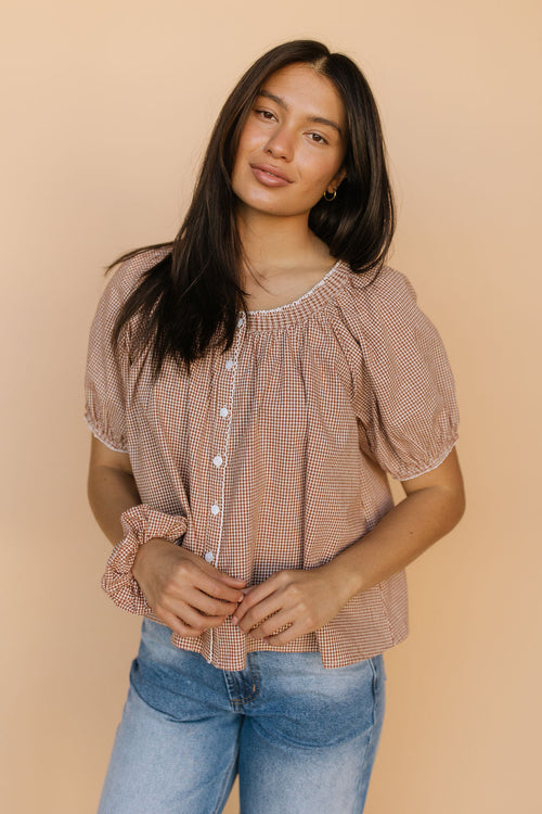 Quincy Gingham Top in Brown