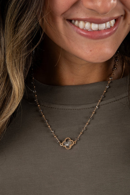 Charlotte Gold Beaded Quatrefoil Charm Necklace