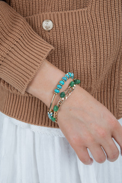 Addy Green Beaded Layered Chain Bracelet