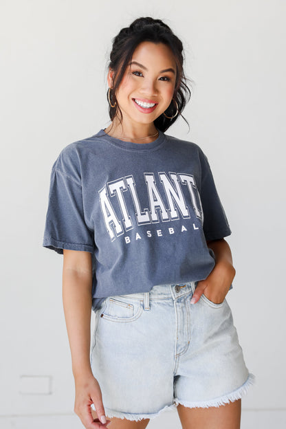 Denim Atlanta Baseball Block Letter Tee