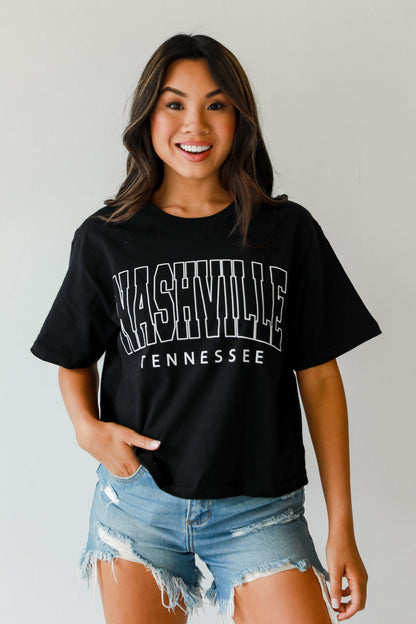 Black Nashville Tennessee Cropped Block Letter Tee