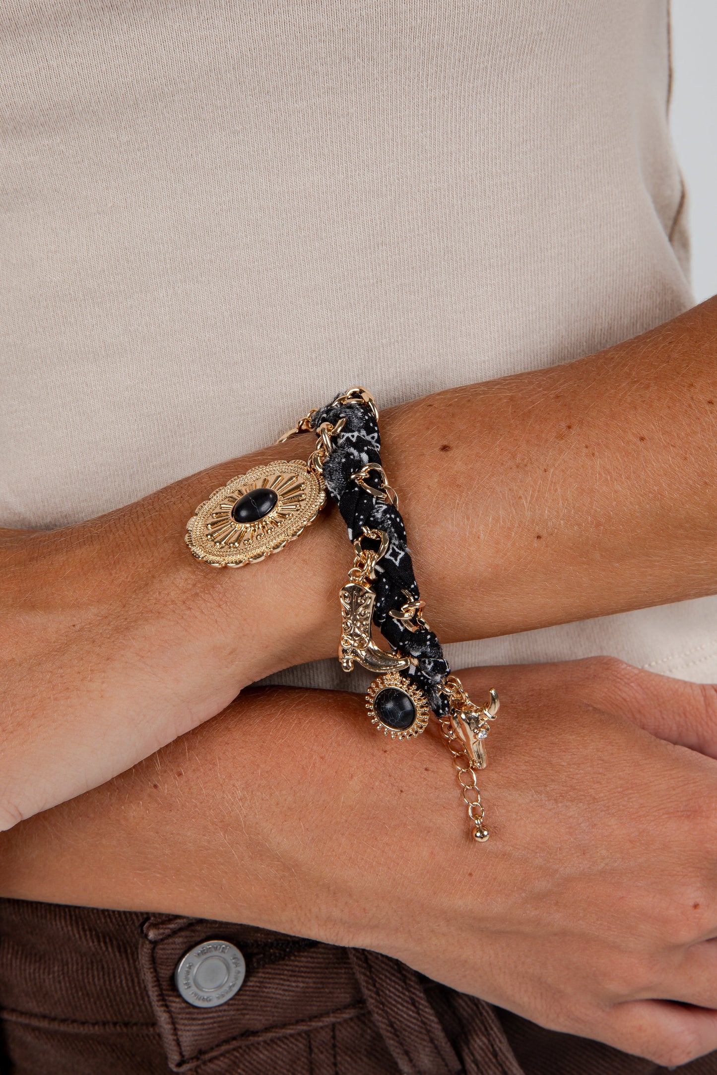 Clara Black Western Charm Layered Bracelet